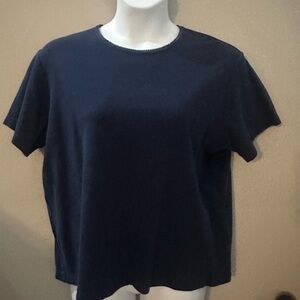Classic Navy Women's Top Sport Savvy Short Sleeve 1X Lace Neck Trim Detail